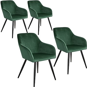 4× Židle Marilyn sametový vzhled černá, tmavě zelená/černá