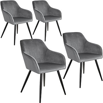 4× Židle Marilyn sametový vzhled černá, šedo, černá