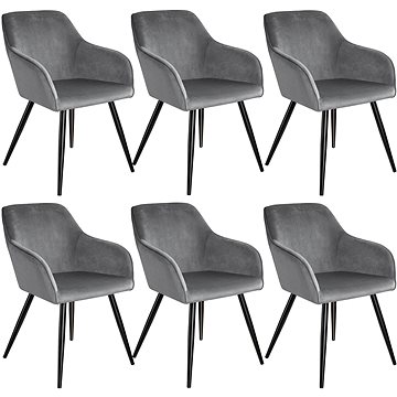 6× Židle Marilyn sametový vzhled černá, šedo, černá