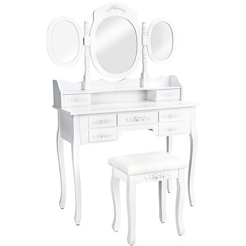 Kosmetický toaletní stolek Barok zrcadla a stolička bílý