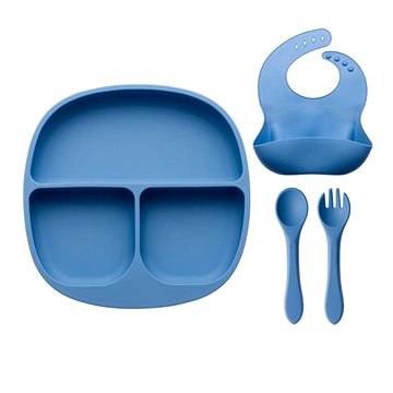Dětská silikonová barevná sada s talířem - Pastelová modrá