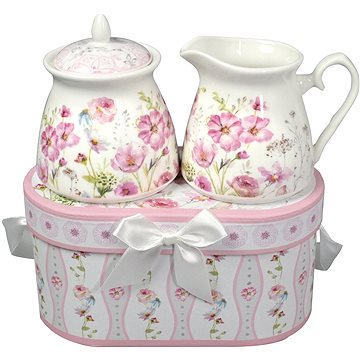 HOME ELEMENTS Porcelánová cukřenka a mlékovka - Růžové květiny