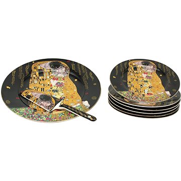 Home Elements 6 × dortový talíř s dortovou lžící Klimt Polibek tmavý