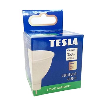 E-shop Tesla - LED-Lampe GU5,3 MR16, 4W, 12V, 300lm, 25 000h, 3000K warmweiß, 100°