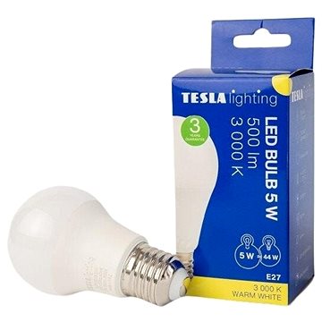 E-shop Tesla - LED-Glühbirne BULB, E27, 5W, 230V, 500lm, 25 000h, 3000K warmweiß, 220°