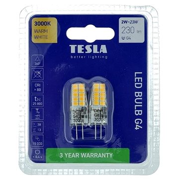 E-shop Tesla - LED-Glühbirne G4, 2W, 12V, 230lm, 25 000h, 3000K warmweiß, 360d 2 Stück im Paket