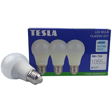 E-shop Tesla - LED-Glühbirne BULB E27, 9W, 230V, 1055lm, 25 000h, 4000K warmweiß, 220st 3 Stück im Pack