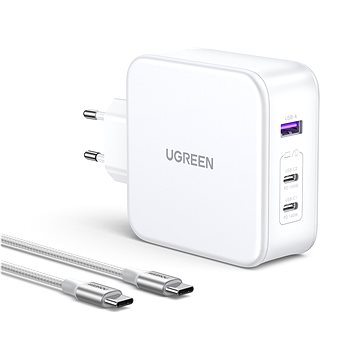 E-shop Ugreen USB-A+2*USB-C 140W GaN Tech Fast Charger with C to C Cable 2M EU White