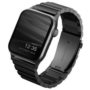 Uniq Strova Apple Watch článkový ocelový řemínek 42/44/45/Ultra 49mm černý
