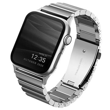 Uniq Strova Apple Watch článkový ocelový řemínek 42/44/45/Ultra 49mm stříbrný