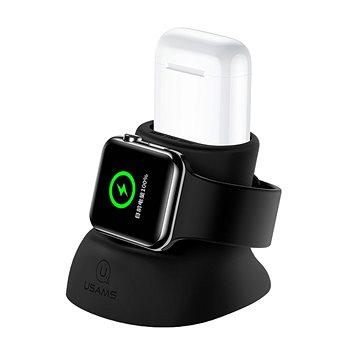 USAMS US-ZJ051 2in1 Silicon Charging Holder For Apple Watch And AirPods Black
