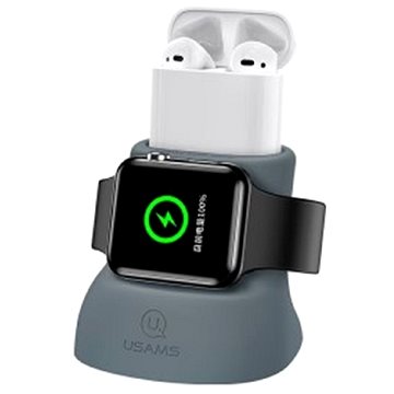 USAMS US-ZJ051 2in1 Silicon Charging Holder For Apple Watch And AirPods grey