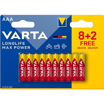 VARTA alkalická baterie Longlife Max Power AAA 8+2 ks