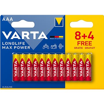 VARTA alkalická baterie Longlife Max Power AAA 8+4 ks