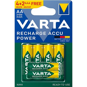 E-shop VARTA Wiederaufladbare Batterien Recharge Accu Power AA 2100 mAh R2U 4 Stück + AAA 800 mAh R2U 2 Stü