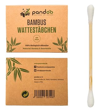 PANDOO Bambusové vatové tyčinky do uší s bio bavlnou 200 ks