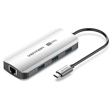 E-shop Vention USB-C to HDMI/USB 3.0 x3/RJ45/PD Docking Station 0.15M Gray Aluminum Alloy Type