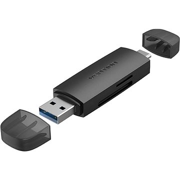 E-shop Vetion 2-in-1 USB 3.0 A+C Card Reader (SD+TF) Black Dual Drive Letter