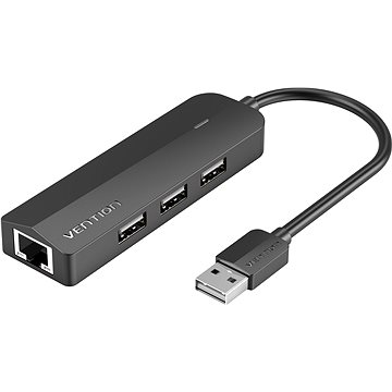 E-shop Vention 3-Port USB 2.0 Hub with 100Mbps Ethernet Adapter 0.15M Black