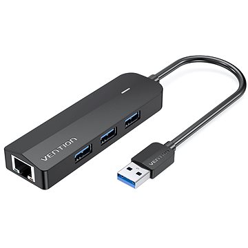 E-shop Vention 3-Port USB 3.0 Hub with Gigabit Ethernet Adapter 0.15M Black