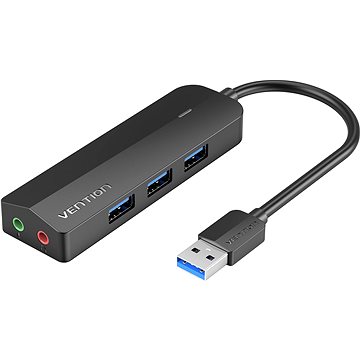 Vention 3-Port USB 3.0 Hub with Sound Card and Power Supply 0.15M Black
