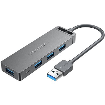 E-shop Vention 4-Port USB 3.0 Hub With Power Supply 0.15M Gray (Metal appearance)