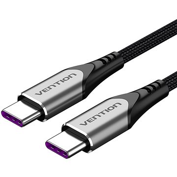 E-shop Vention Type-C (USB-C) 2.0 (M) to USB-C (M) 100W / 5A Cable 0.5m Gray Aluminum Alloy Type