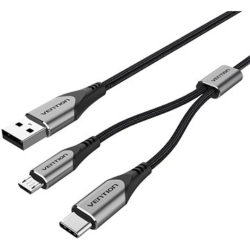 E-shop Vention USB 2.0 to USB-C & Micro USB Y-Splitter Cable 0.5M Gray Aluminum Alloy Type