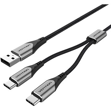 E-shop Vention USB 2.0 to Dual USB-C Y-Splitter Cable 0.5m Gray Aluminum Alloy Type