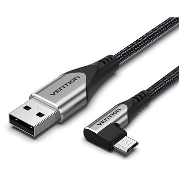 E-shop Vention 90° USB 2.0 -> microUSB Cotton Cable Gray 0.25m Aluminium Alloy Type