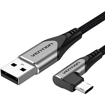 E-shop Vention Reversible 90° USB 2.0 -> microUSB Cotton Cable Gray 1m Aluminium Alloy Type