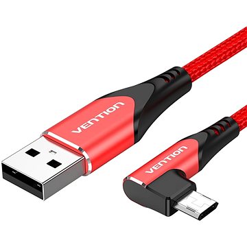 E-shop Vention Reversible 90° USB 2.0 -> microUSB Cotton Cable Red 1m Aluminium Alloy Type