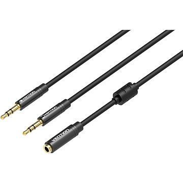 E-shop Vention 2x 3.5mm (M) to 4-Pole 3.5mm (F) Stereo Splitter Cable 0.3m Black Metal Type