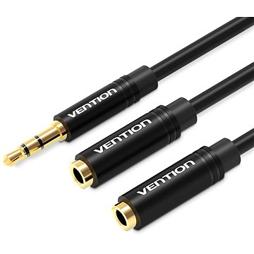 E-shop Vention 3.5mm Male to 2x 3.5mm Female Stereo Splitter Cable 0.3M Black Metal Type