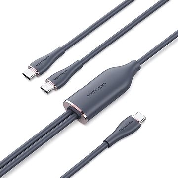 E-shop Vention USB 2.0 Type-C Male to 2 Type-C Male 5A Cable 1.5M Black Silicone Type