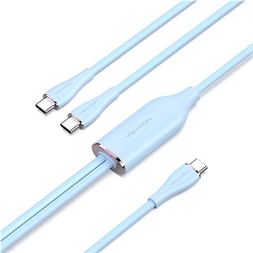 E-shop Vention USB 2.0 Type-C Male to 2 Type-C Male 5A Cable 1.5M Blue Silicone Type
