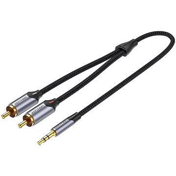 E-shop Vention 3.5mm Jack Male to 2-Male RCA Cinch Cable 2m Gray Aluminum Alloy Type