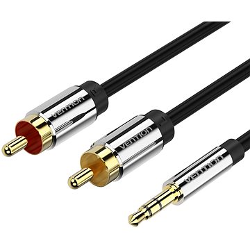 E-shop Vention 3.5 mm Jack Male to 2x RCA Male Audio Cable 1m Black Metal Type
