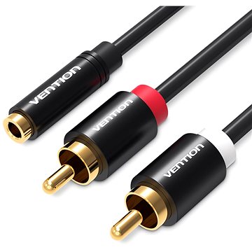 E-shop Vention 3.5mm Female to 2x RCA Male Audio Cable 2m Black Metal Type