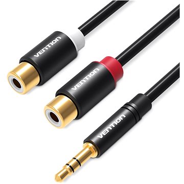 E-shop Vention 3.5mm Male to 2x RCA Female Audio Cable 0.3m Black Metal Type