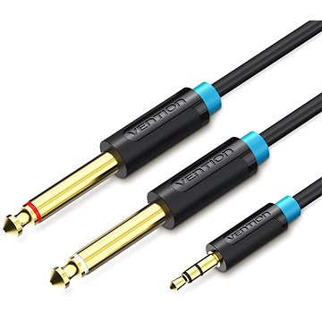E-shop Vention 3.5mm Male to 2x 6.3mm Male Audio Cable 1m Black
