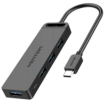 E-shop Vention Type-C auf 4-Port USB 3.0 Hub mit Power Supply Black 0,15 m ABS Type