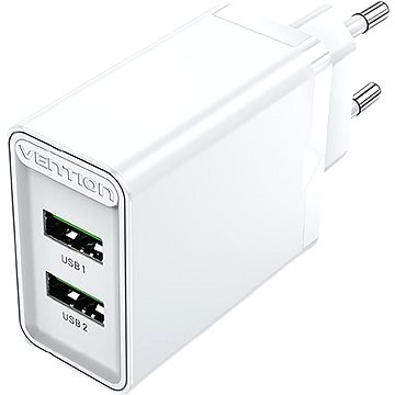 E-shop Vention 2-Port USB (A+A) Wall Charger (18 Watt + 18 Watt) White