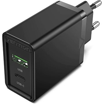 E-shop Vention 2-Port USB (A+C) Wall Charger (18W + 20W PD) Black