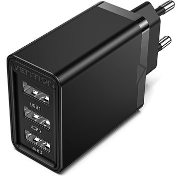 E-shop Vention 3-port USB Wall Charger (12W/12W/12W) Black