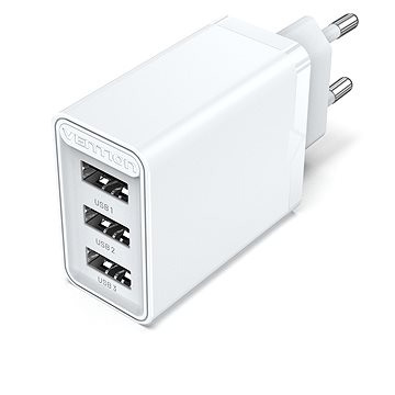 E-shop Vention 3-port USB Wall Charger (12W/12W/12W) White
