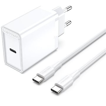 E-shop Vention 1-port 25W USB-C Wall Charger with USB-C Cable EU-Plug White
