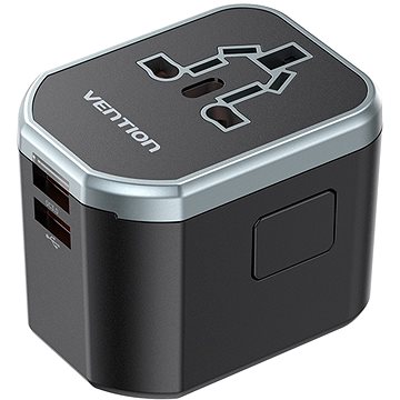 E-shop Vention 3-Port USB (C + A + A) Universal Travel Adapter (20W/18W/18W) Black