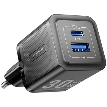 E-shop Vention 2-Port USB (C + A) GaN Charger (30W/30W) EU-Plug Black