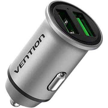 Vention Two-Port USB A+A (18W/18W) Car Charger Gray Mini Style Aluminium Alloy Type